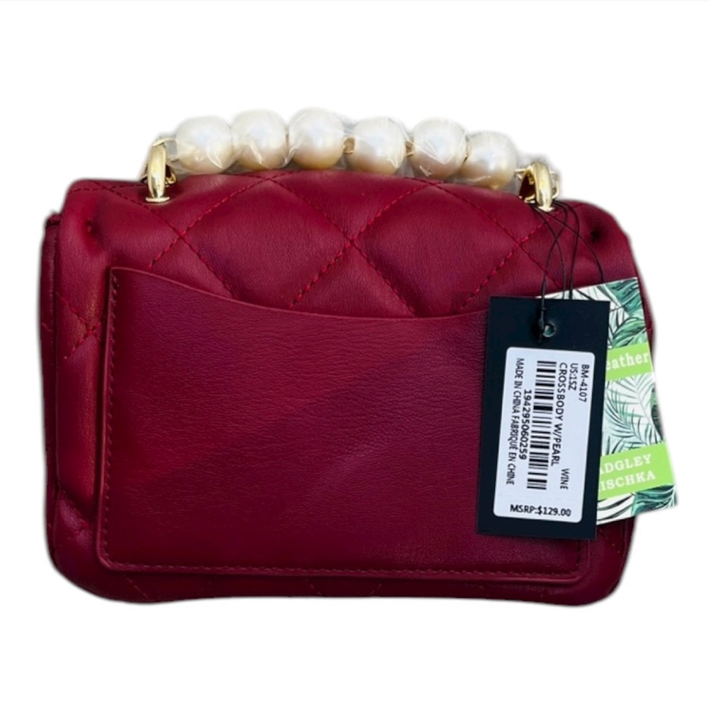 Badgley Mischka NWT Wine Quilted Bag with Pearl Handle - Picture 5 of 6